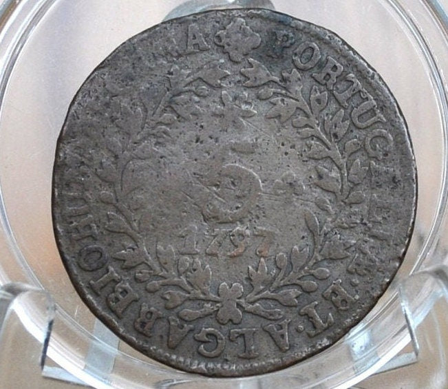 1797 Portuguese 5 Reis Portugal - 1700s Old Copper Coin - Republica Portugesa Five Reis 1797 - Old Portuguese Coin