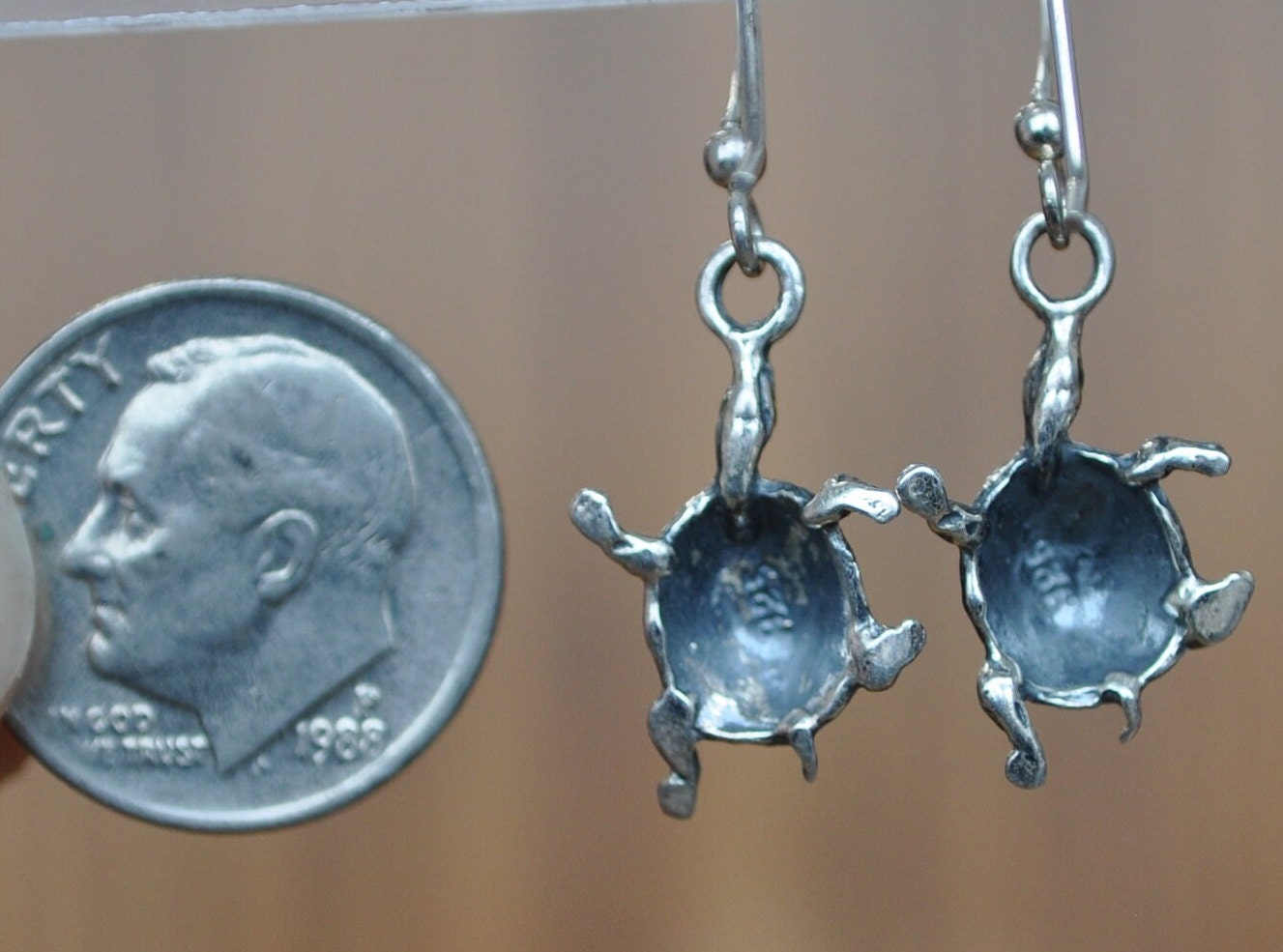 Antique Sterling Turtle Earrings - Vintage Earrings - Animal Earrings- Lovely Pieces - 925 Silver / Sterling Silver