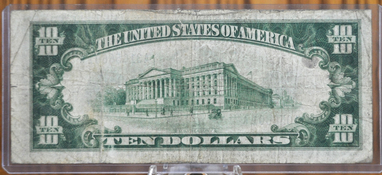 1934 10 Dollar Silver Certificate - F/VF (Fine-Very Fine) Grade / Condition - Blue Seal 1934 Ten Dollar Silver Cert - Fr#1701, Fr1701