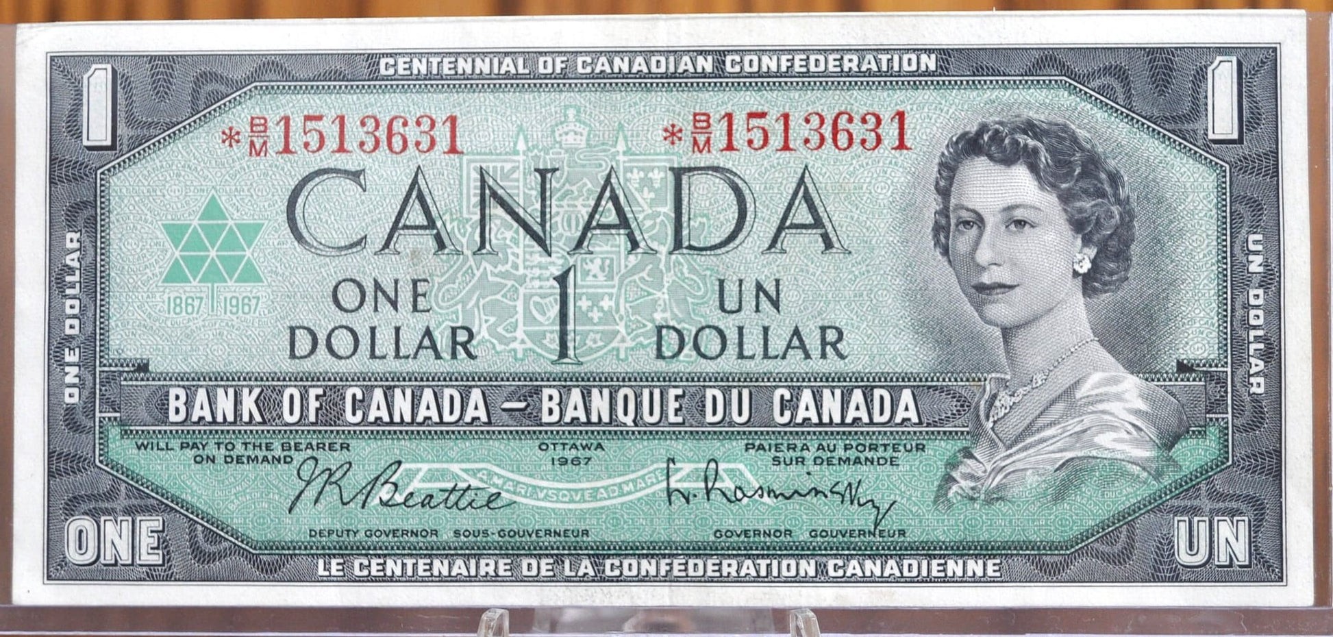 1967 Canadian 1 Dollar Prefix *B/M, Choice AU, Rarer 1967 Replacement Bill Canada Star Note - 1967 1 Dollar Note Canada 1967