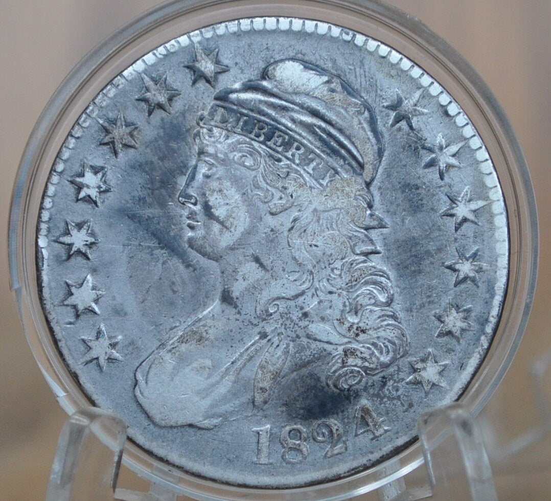 1824 Capped Bust Half Dollar, 4 over 4 Variety - VF (Very Fine) - 1824 Half Dollar US Half Dollar 1824 Bust Half - Early American Coin