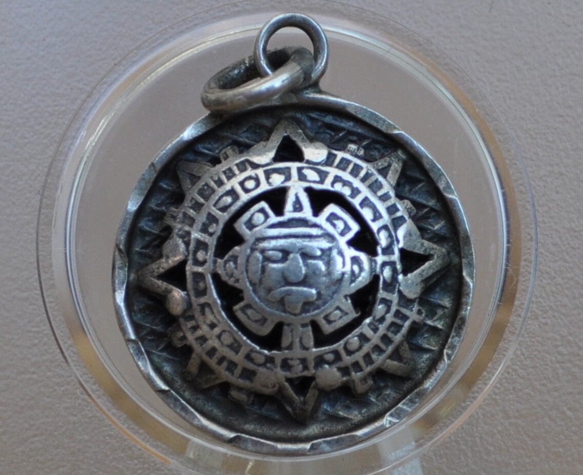 Vintage Sterling Silver Mayan Calendar Charm! Silver Bracelet Charm, Could also be used as a pendant - Super Cool Design