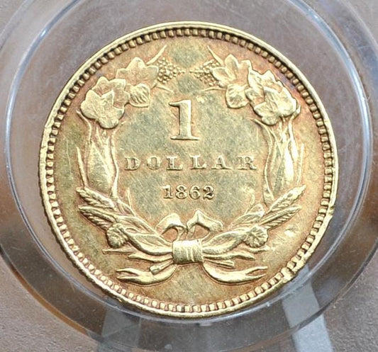 1862 Indian Princess Head One Dollar Gold Coin (Type 3) - BU Detail, Former Jewelry Piece - 1 Dollar Gold 1862 Indian Princess