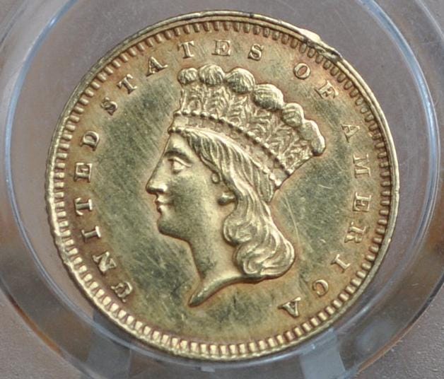 1862 Indian Princess Head One Dollar Gold Coin (Type 3) - BU Detail, Former Jewelry Piece - 1 Dollar Gold 1862 Indian Princess
