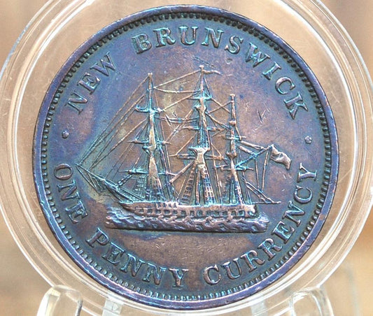 1854 New Brunswick One Penny, Great Detail, Queen Victoria Young Head, New Brunswick 1 Penny 1854 One Penny Currency 1854 Cent New Brunswick