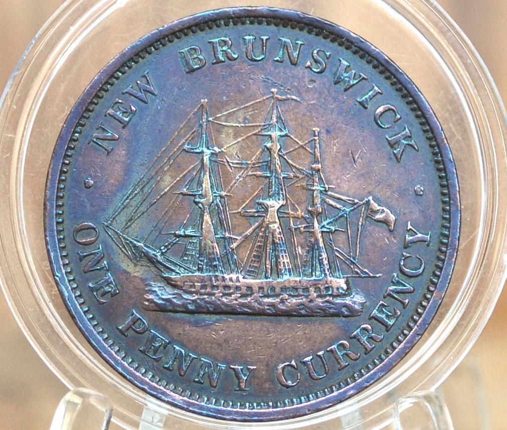 1854 New Brunswick One Penny, Great Detail, Queen Victoria Young Head, New Brunswick 1 Penny 1854 One Penny Currency 1854 Cent New Brunswick