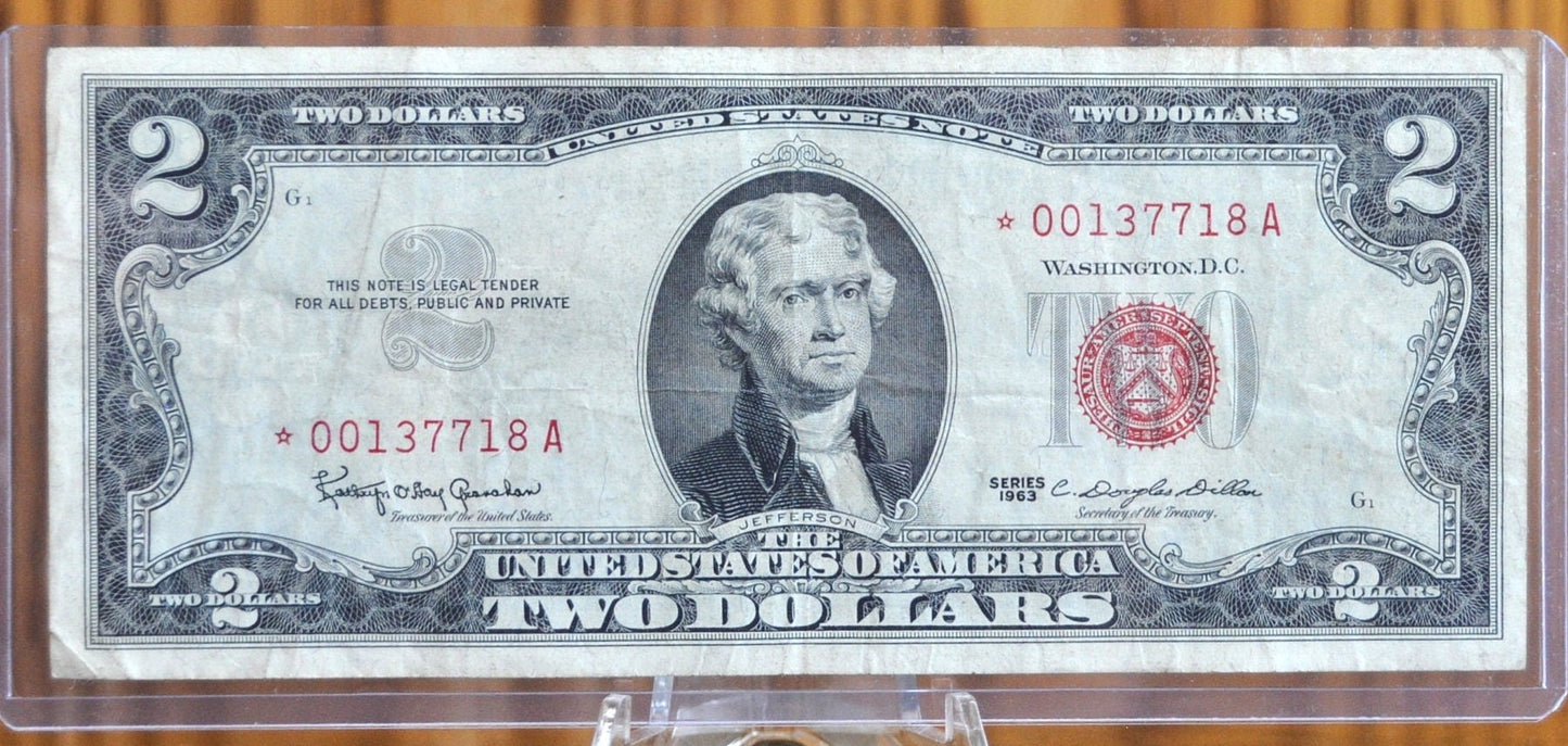 1963 STAR NOTE Red Seal 2 Dollar United States Note - VF+ Grade / Condition - 1963 Two Dollar U.S. Note 1963 Star Note Fr#1513*