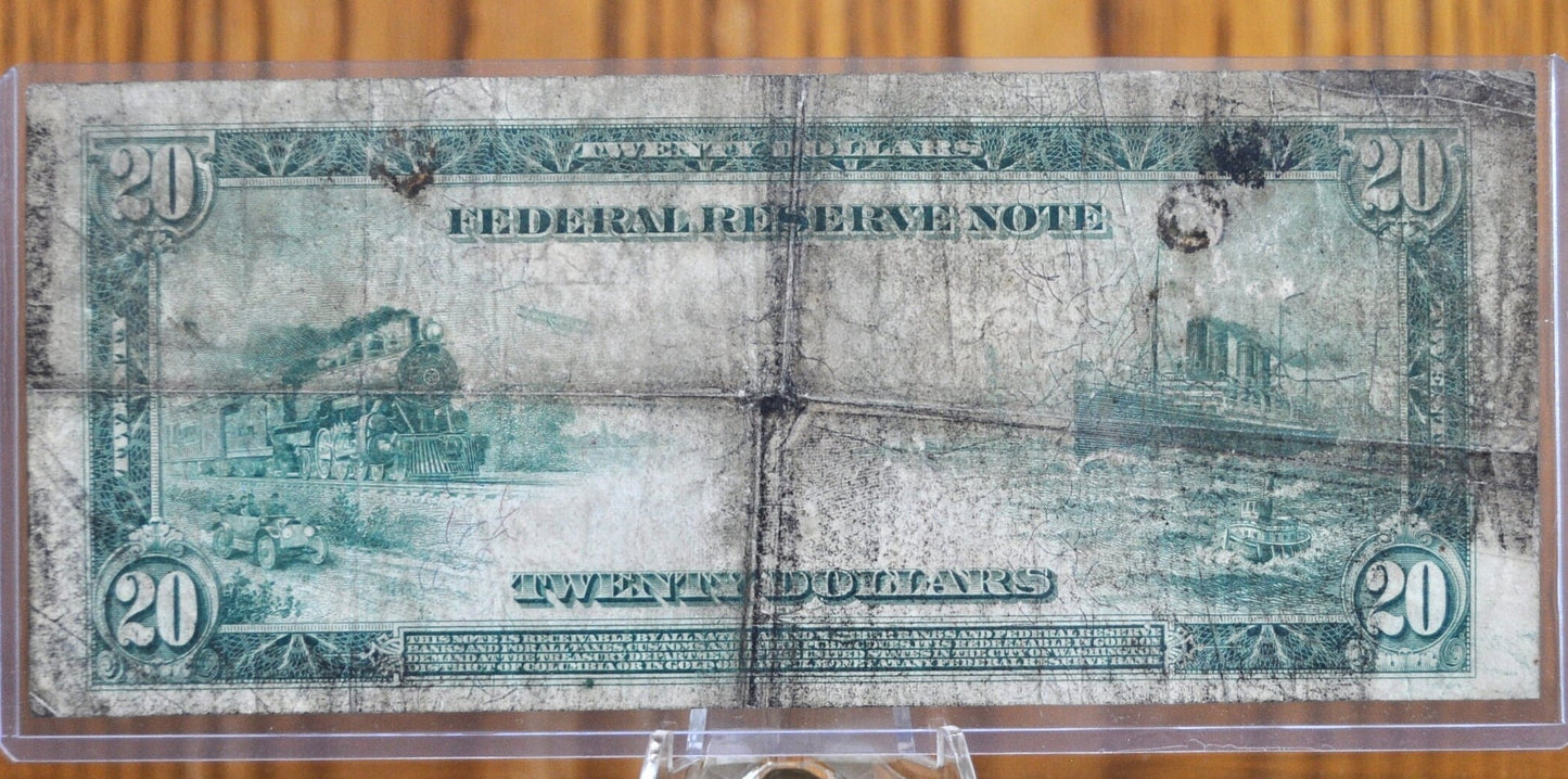 1914 20 Dollar Federal Reserve Note Large Size Fr#967 - VF (Very Fine) - Philadelphia 1914 Twenty Dollar Bill 1914 Fr967 / Fr.967