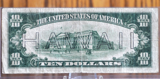 1935 10 Dollar Hawaii Overprint FRN - VG/F (Fine) Grade - 1935 Hawaii Series Ten Dollar Brown Seal - 1934 Hawaii Overprint Fr2303