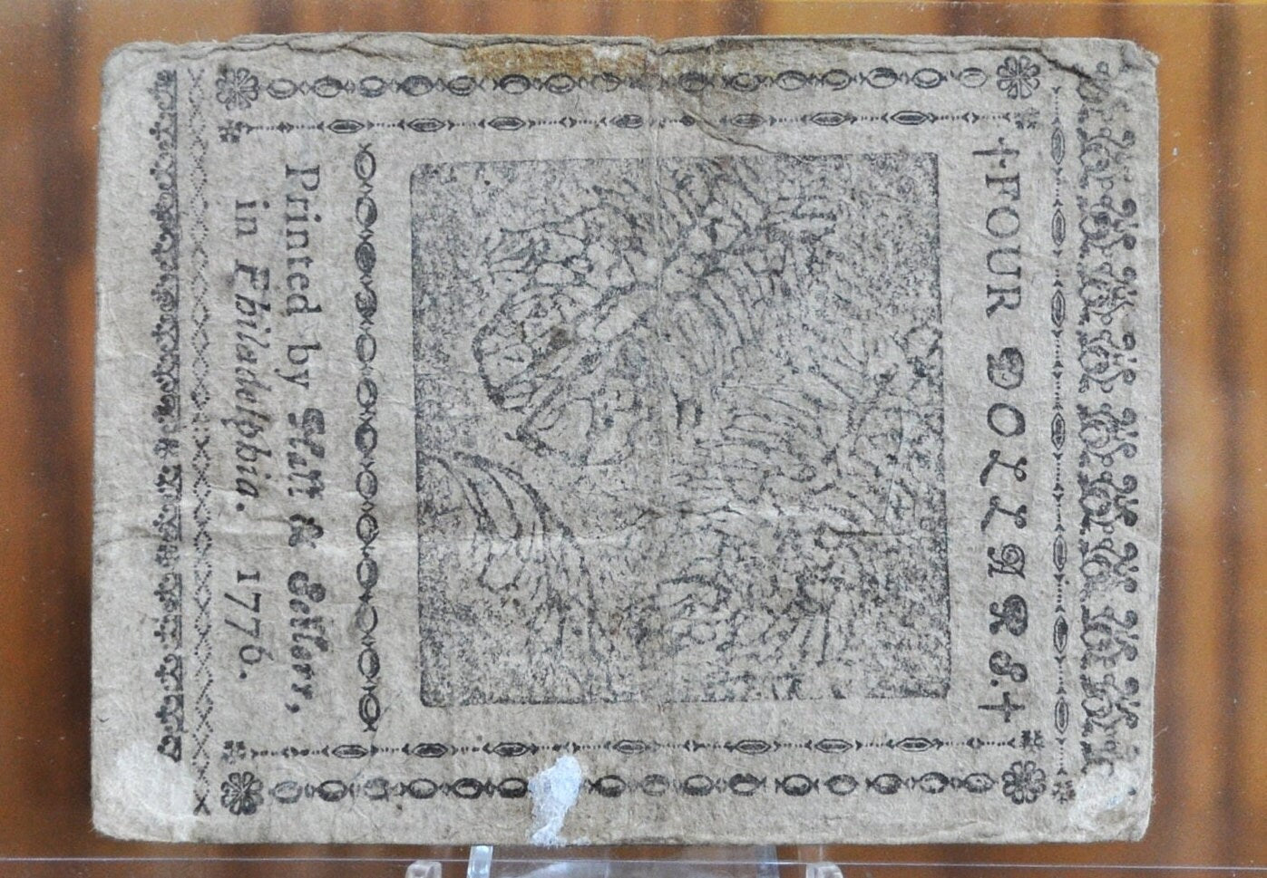 1776 4 Dollar Continental Currency - Nov. 2nd 1776 4 Dollar Paper Money - CC-41 - Four Spanish Milled Dollars, Continental Congress 1776