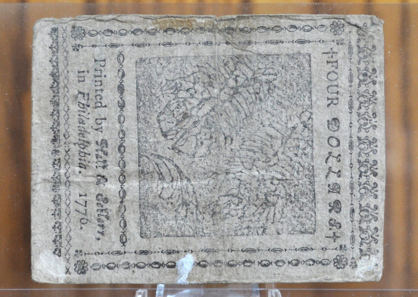 1776 4 Dollar Continental Currency - Nov. 2nd 1776 4 Dollar Paper Money - CC-41 - Four Spanish Milled Dollars, Continental Congress 1776