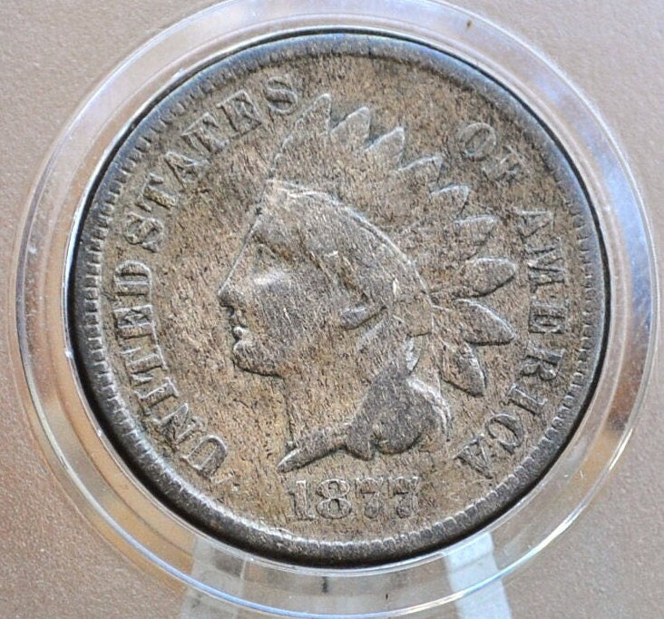 1877 Indian Head Penny - Fine - Very Rare, The Key Date, Perfect for Collections - Indian Head Cent 1877 US 1 Penny - F12 Grade/Condition
