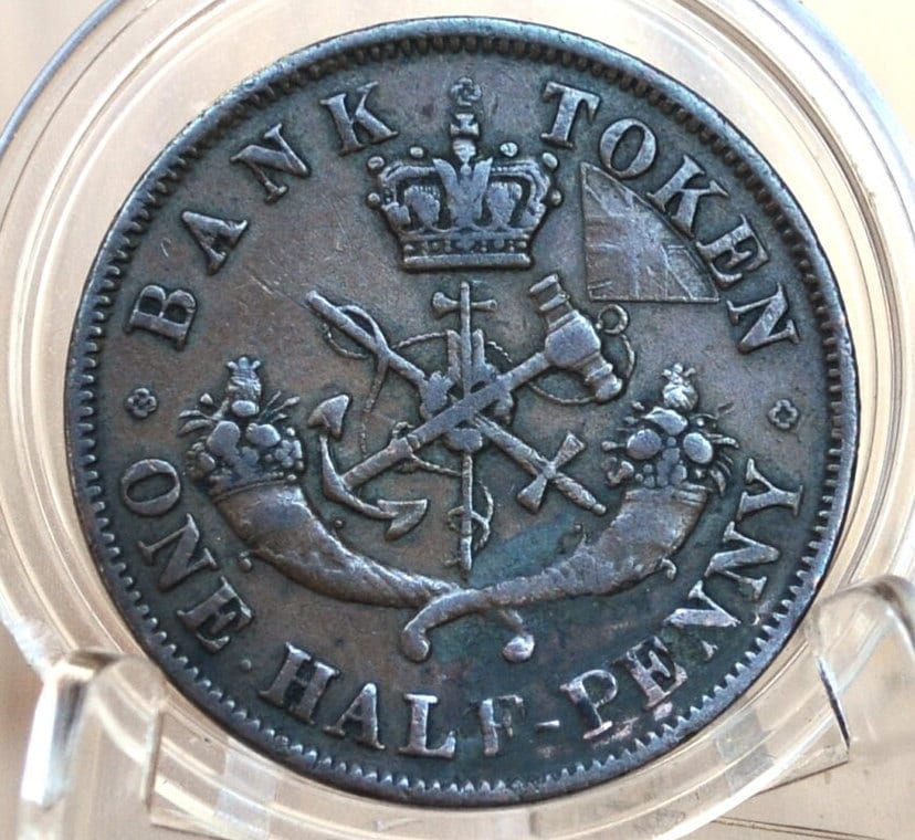 1852 Bank of Upper Canada One Half Penny - 1/2 Penny Bank Token - Uncirculated, Beautiful Color - 1852 Bank Token One Penny 1852 Canadian