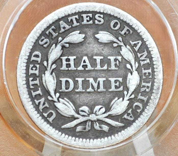 1854 Half Dime - VF (Very Fine); Great Detail - 1854 Seated Liberty Half Dime - Early American Coin - 1854 Silver Half Dime Liberty Seated