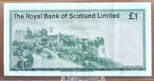 1977 Bank of Scotland 1 Pound Banknote - AU - The Royal Bank of Scotland Limited, Edinburgh Castle, Pick #336a, Obsolete Paper Money