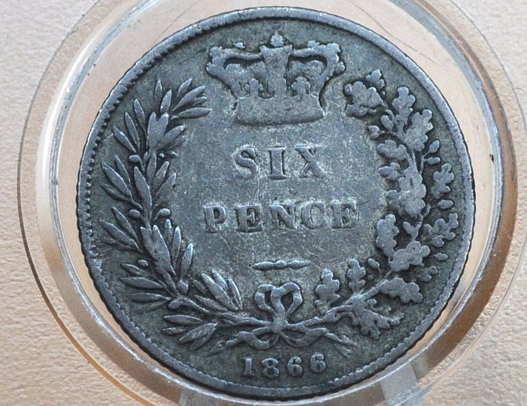 1866 Sixpence Great Britain - VF, Silver - Queen Victoria Young Head - Sterling Silver 6 Pence 1866 Six pence 1866