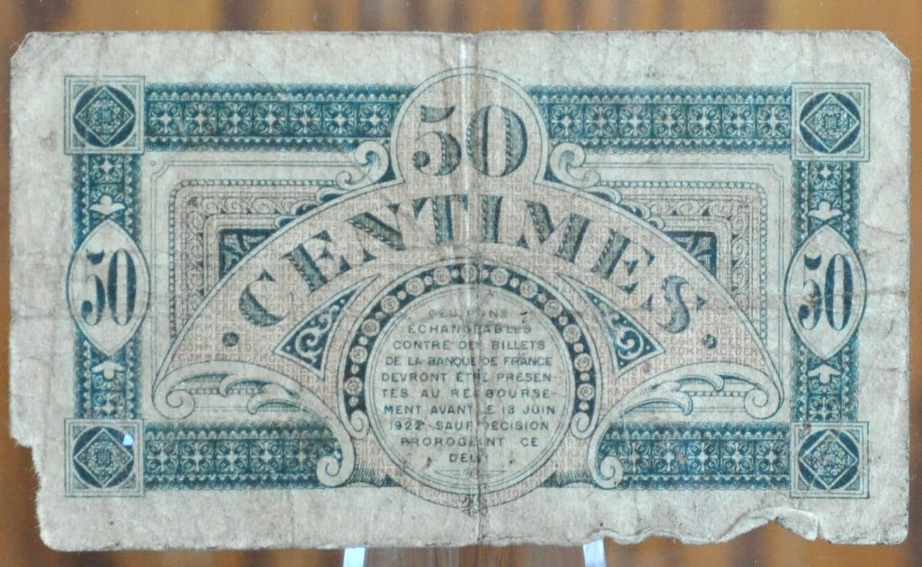 1917 France Mont-de-Marson Chamber of Commerce 50 Centimes Banknote - 1917 French Fifty Centimes Chamber of Commerce Banknote 1917