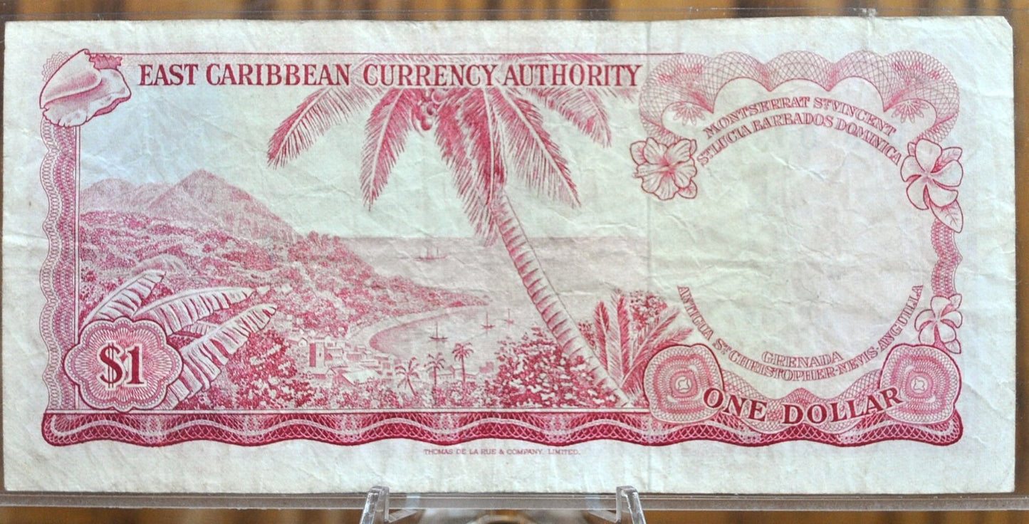 1965 East Caribbean States 1 Dollar Banknote - Barbados and Grenada, Signature 4 - 1965 East Caribbean British Islands 1 Dollar Note - P#13c