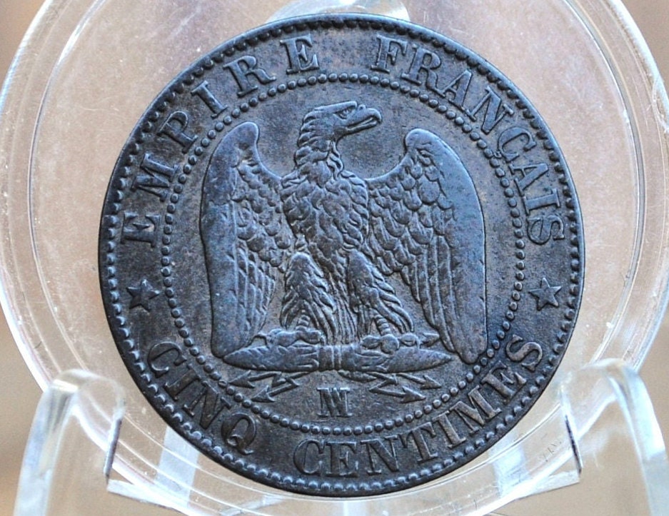 Rarer Variation 1855-MA Jacques-Jean Barre Mark, 5 Centimes Coin French - AU - Cinq Centimes 1855MA France - Napoleon III -