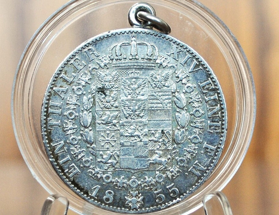 Super Cool 1855A Prussian Silver 1 Thaler - Modified For Pendent - AU Condition -