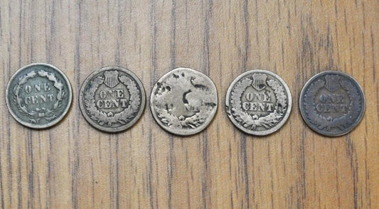 Lot of Indian Head Cents - Dates: 1859, 1863, 1864, 1864, 1884, Indian Head Cent Lot Qty 5 - Great Dates, Varying Conditions - Great Deal!