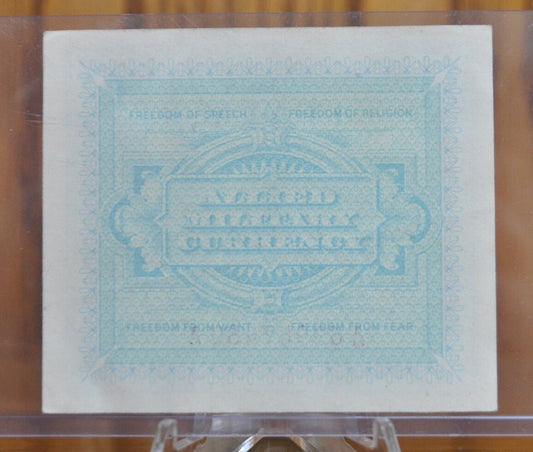 1943 1 Lira Allied Military Italy Note - VF to AU Grade/ Condition - Italy Banknote One Lire Banknote 1943 - Allied Military WWII - P#M10a