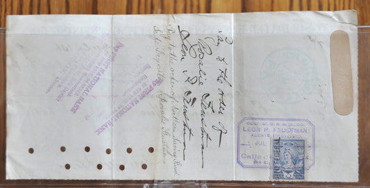 1899 Consolidated Kansas City Smelting and Refining Co. Paycheck - Leon Feustman Issued, First National Bank - New York Payment Check 1899