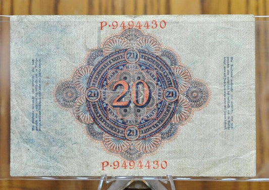 1907 20 Mark German Paper Note - Reichsbanknote - Great Condition - Twenty Marks 1907 Germany