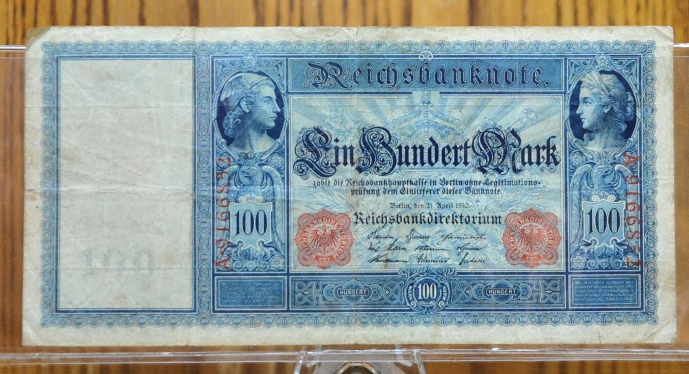 1910 100 Mark German Paper Note - Reichsbanknote - Great Condition, Red Seal - Germania Design Issue - 1910 One Hundred Mark Note - P#42