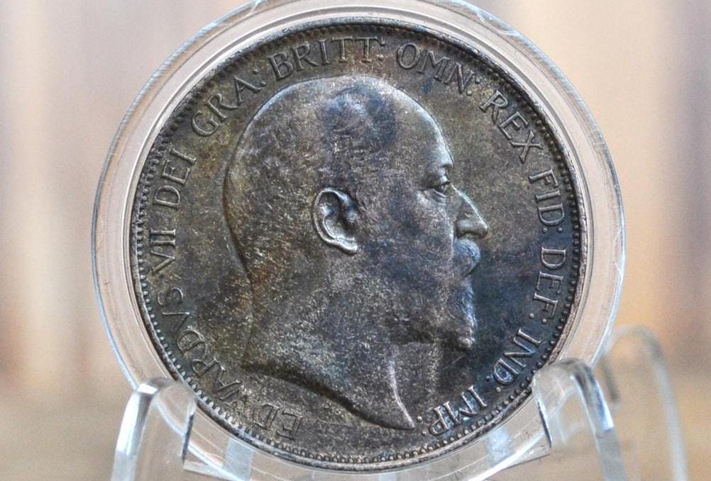 1902 Great Britain One Penny - AU (About Uncirculated) Grade/Condition - UK Penny 1902 England 1 Cent - King George - Bronze, Amazing Detail