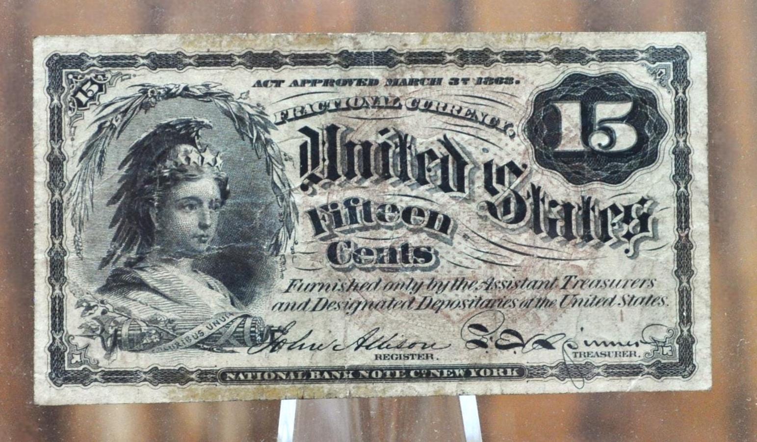  15 Cents 4th Issue 15 Cent Fractional Note 1863 - VF Condition