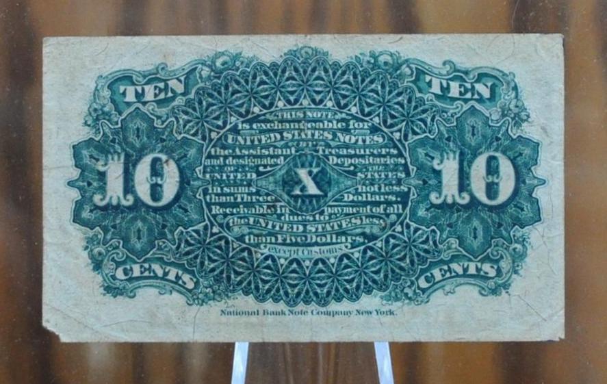 Authentic 10 Cent Fourth Issue Fractional Note Fr#1258 - AU (About Unc.) 1863 Fractional Money, 4th Issue Ten Cent Fractional Fr1258