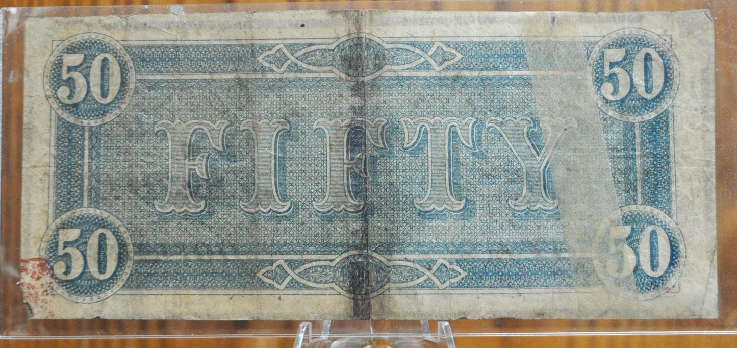 1864 Confederate States of America 50 Dollar Bill CS66 / T66- Civil War Issue Banknote - Confederate Fifty Dollar Bill - Jefferson Davis CS-66 / T-66