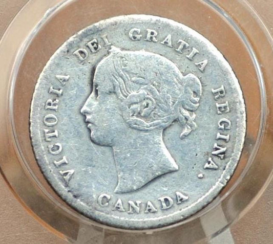 1874 Canadian Silver 5 Cent Coin - F (Fine) Grade / Condition - Queen Victoria Canada 5 Cent Sterling Silver 1874, Low Mintage Date
