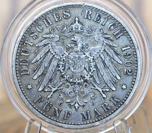 1902 German States 5 Mark Silver - Bavaria King Otto Bayern- AU (About Uncirculated) - Germany 1902 Funf Mark German Silver Coin, Rarer Type