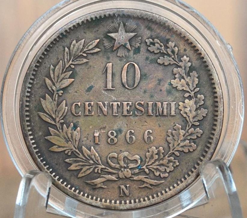 アンティーク 10センテシミ1866年 1866 Italian 10 Centesimi - Great Condition - 1866 10 Cent Coin