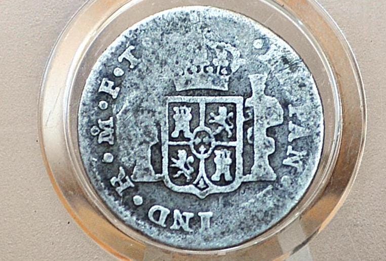 Silver 1801 Spanish Colonial Mexico 1/2 Real - Great Condition - Mexican Silver Coins - Charles IV - 1801 Half Real, Pirate Coins