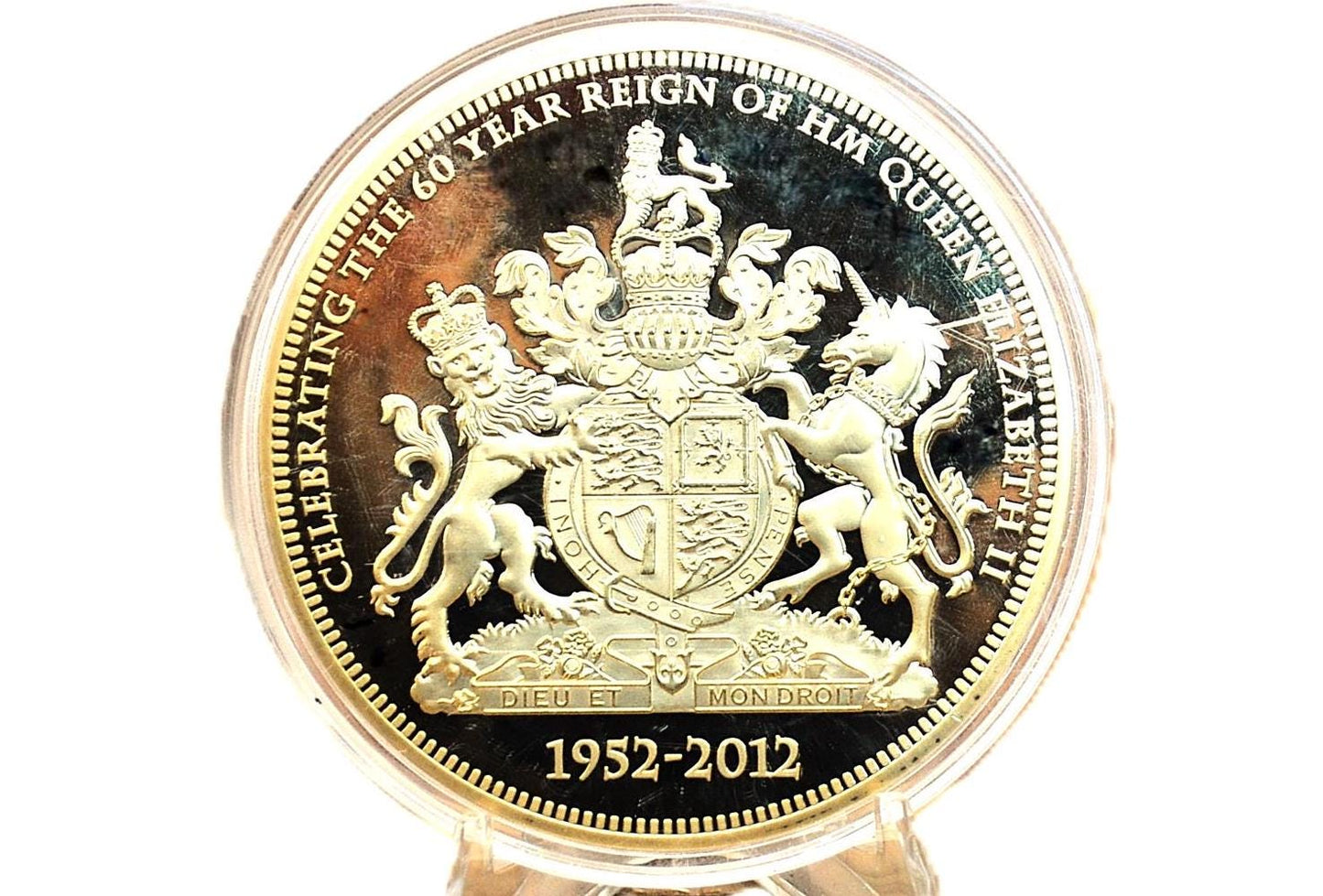Gold Layered Queen Elizabeth II Diamond Jubilee Colossal Commemorative Coin - Rare Collectible, 24k Gold Layered, Longest Reigning Monarch