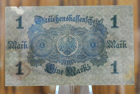 1914 1 Mark German Note - Darlehnskassenschein -Great Condition - WWI era note - Red Seal, Designed Back - 1914 One Mark Germany Note - P#51