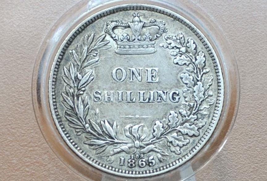1865 Great Britain Silver 1 Shilling UK One Shilling 1865 - XF Grade - Queen Victoria - 1 Shilling 1865 Sterling Shilling UK, Die Number 108