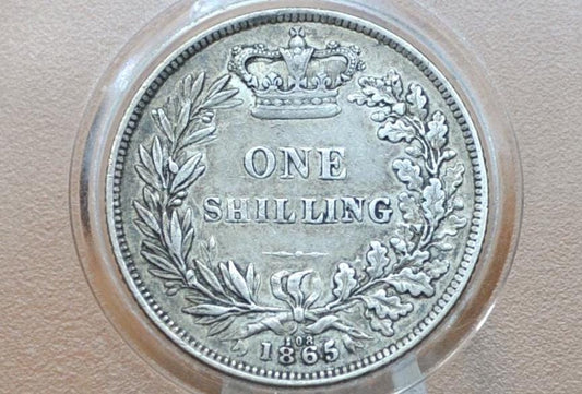 1865 Great Britain Silver 1 Shilling UK One Shilling 1865 - XF Grade - Queen Victoria - 1 Shilling 1865 Sterling Shilling UK, Die Number 108