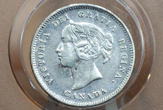 1888 Canadian Silver 5 Cent Coin - XF (Extremely Fine) Grade, Low Mintage Date - Queen Victoria Canada 5 Cent Sterling Silver 1888
