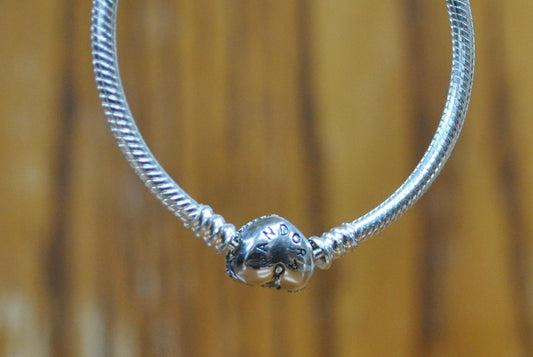 Authentic Pandora Silver Heart Clasp Bracelet - Signed Pandora Clasp - Studded Heart Design - Vintage Silver Pandora Heart Clasp Bracelet