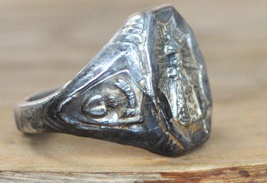 Vintage Sterling Creed Ring - Size 6 - Sterling Creed Religious Ring - Scared Heart Jesus