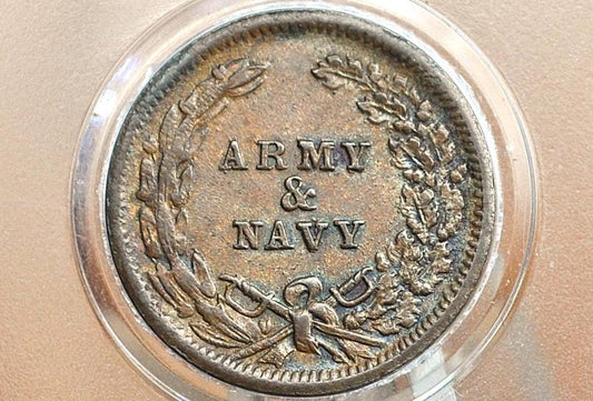 1863 Civil War Token - Army and Navy - AU (About Uncirculated) Condition - High Grade - Civil War Tokens 1863