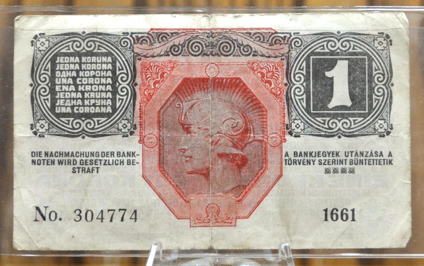 1916 Austria-Hungry 1 Krone Note - World War 1 Austria-Hungry Note - 8 Languages Issue - 1916 Austria-Hungry One Krone Note - P#20