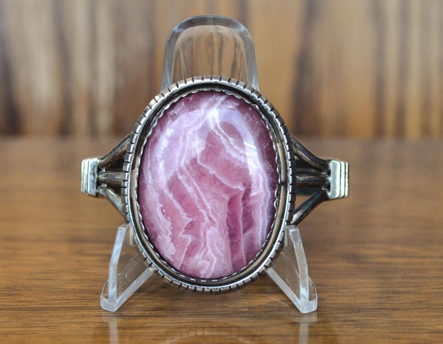 Vintage Navajo Sterling Silver Rhodochrosite Cuff Bracelet 