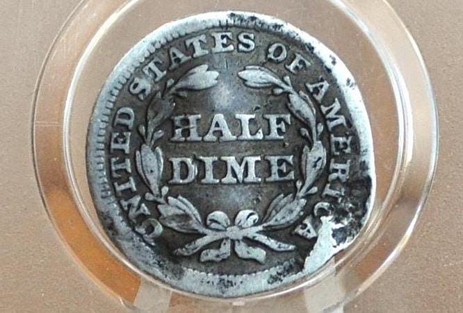 1845 Half Dime - Damaged - 1845 Seated Liberty Half Dime - Early American Coin - 1845 Silver Half Dime Liberty Seated