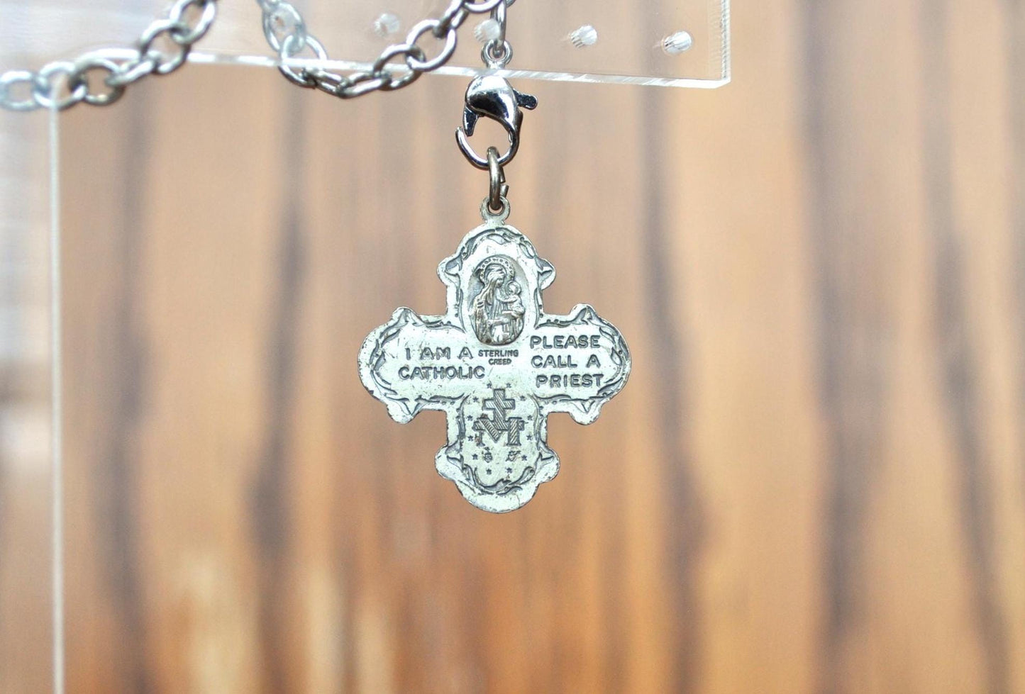 Antique HMH Religious 4 Way Cross Medal Pendant 1830 - 4 Way Cross Pendant - Religious Medal - 4 Way Sterling Creed HMH Religious Cross