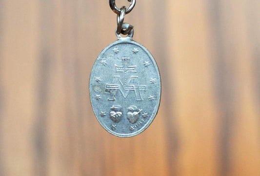 Vintage HMH Religious Mary Mother of Jesus Pendant - Catholic Miraculous Pendant Sterling Creed - Virgin Mary Sterling Creed HMH Charm